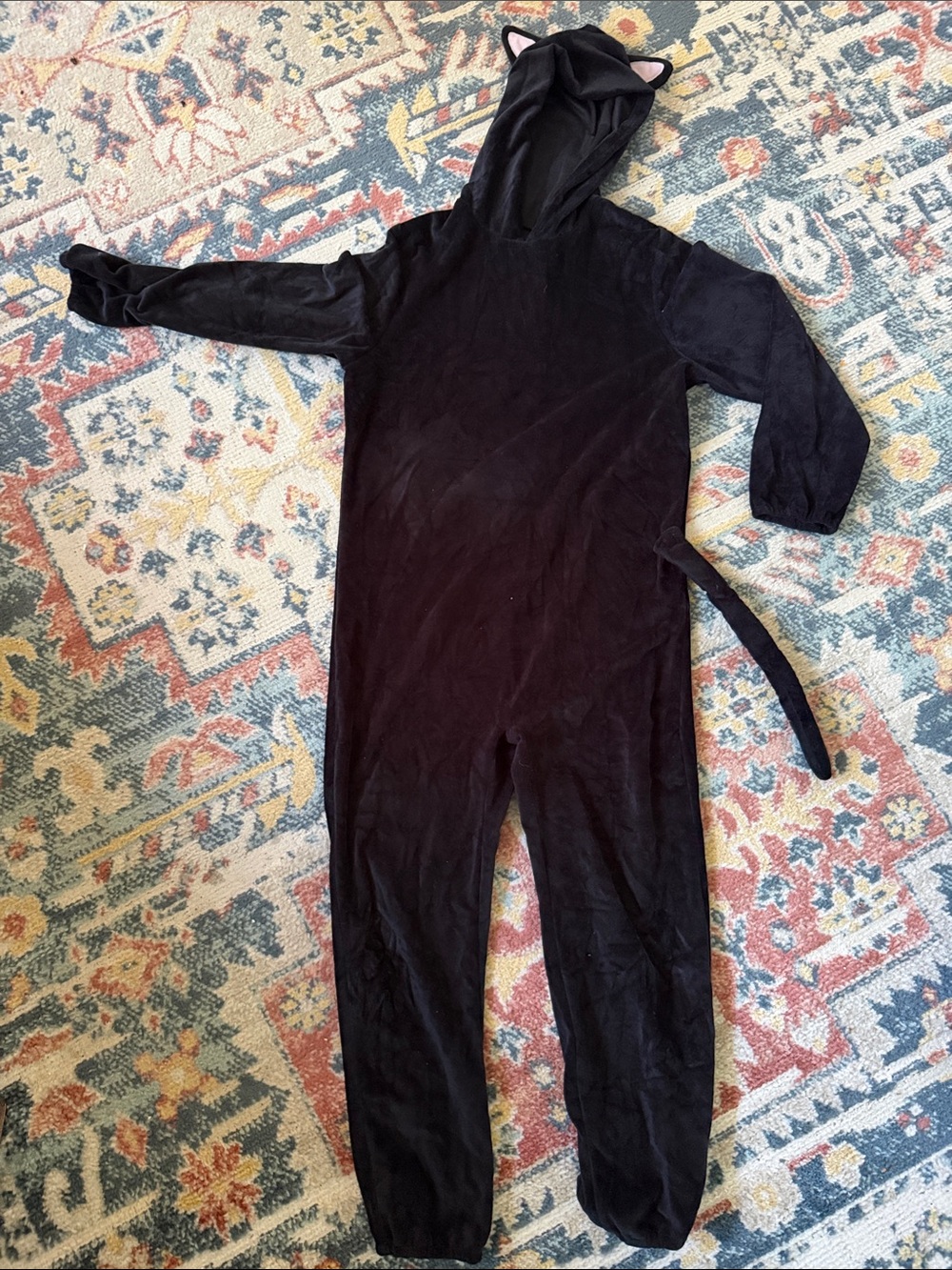 Kids Black Cat One-Piece Hooded Cat Costume Sz 8/9 years